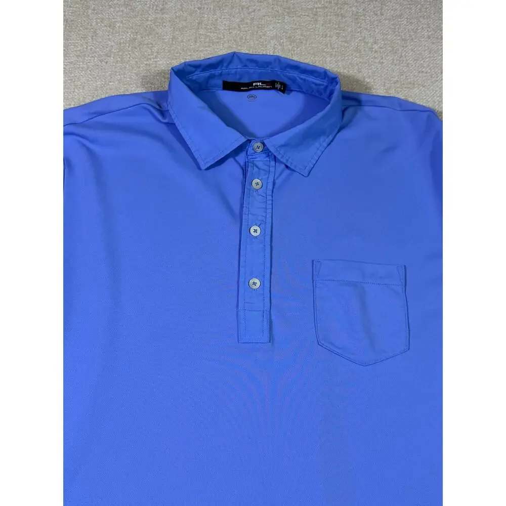 RLX Ralph Lauren Mens L Blue Short Sleeve Polo Golf Athleisure Shirt Performance